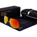 Men's orange-red polarised aviator sunglasses with a metal frame.