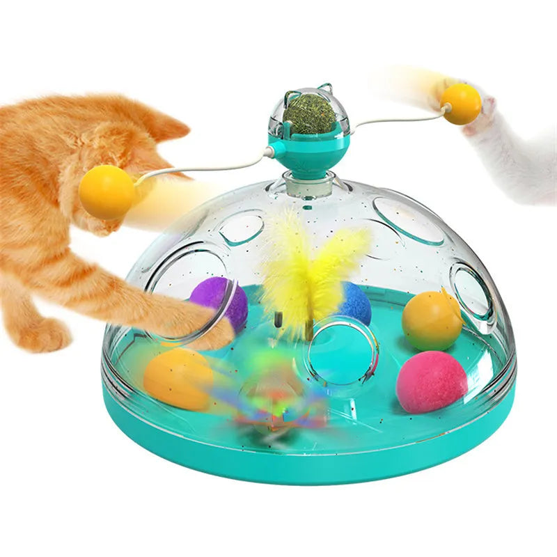 Meows Windmill multifunctional cat turntable toy with teaser sticks and catnip ball, 310 x 251 x 185mm