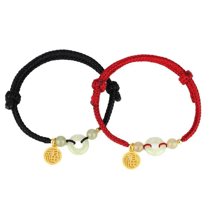 Silver metal Hetian Jade peace buckle bracelet with geometric design in black or wine red colour