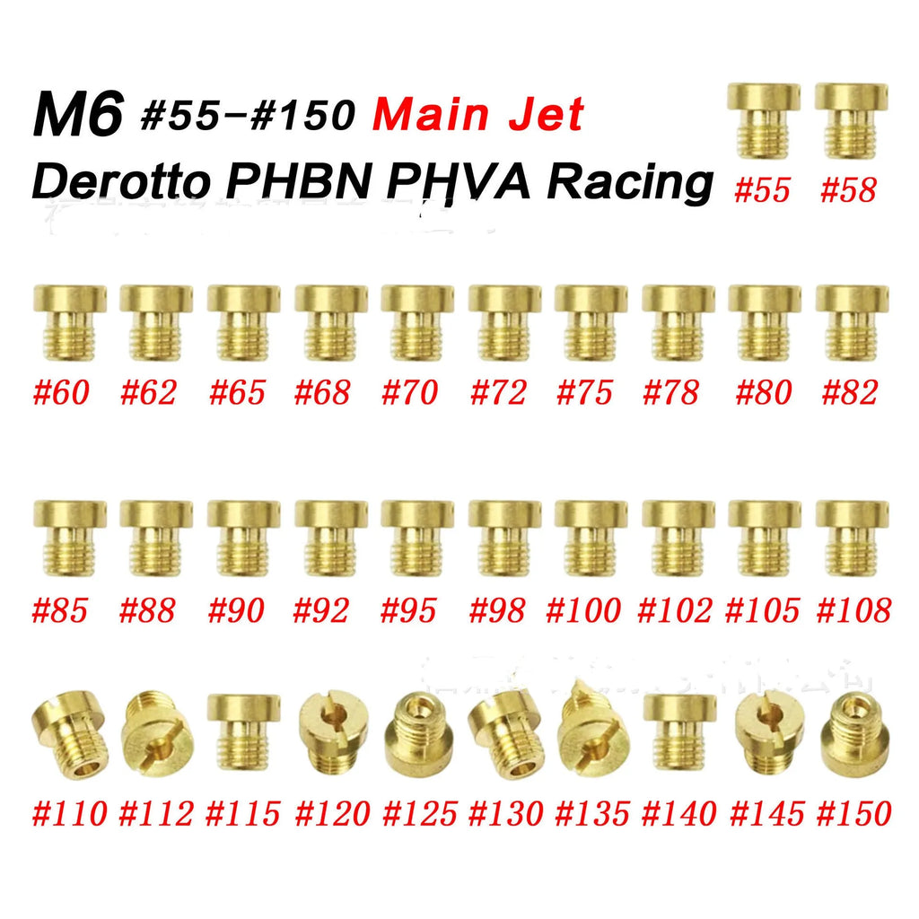Brass M6 carburetor main jet for Derotto PHBN PHVA, size markings visible