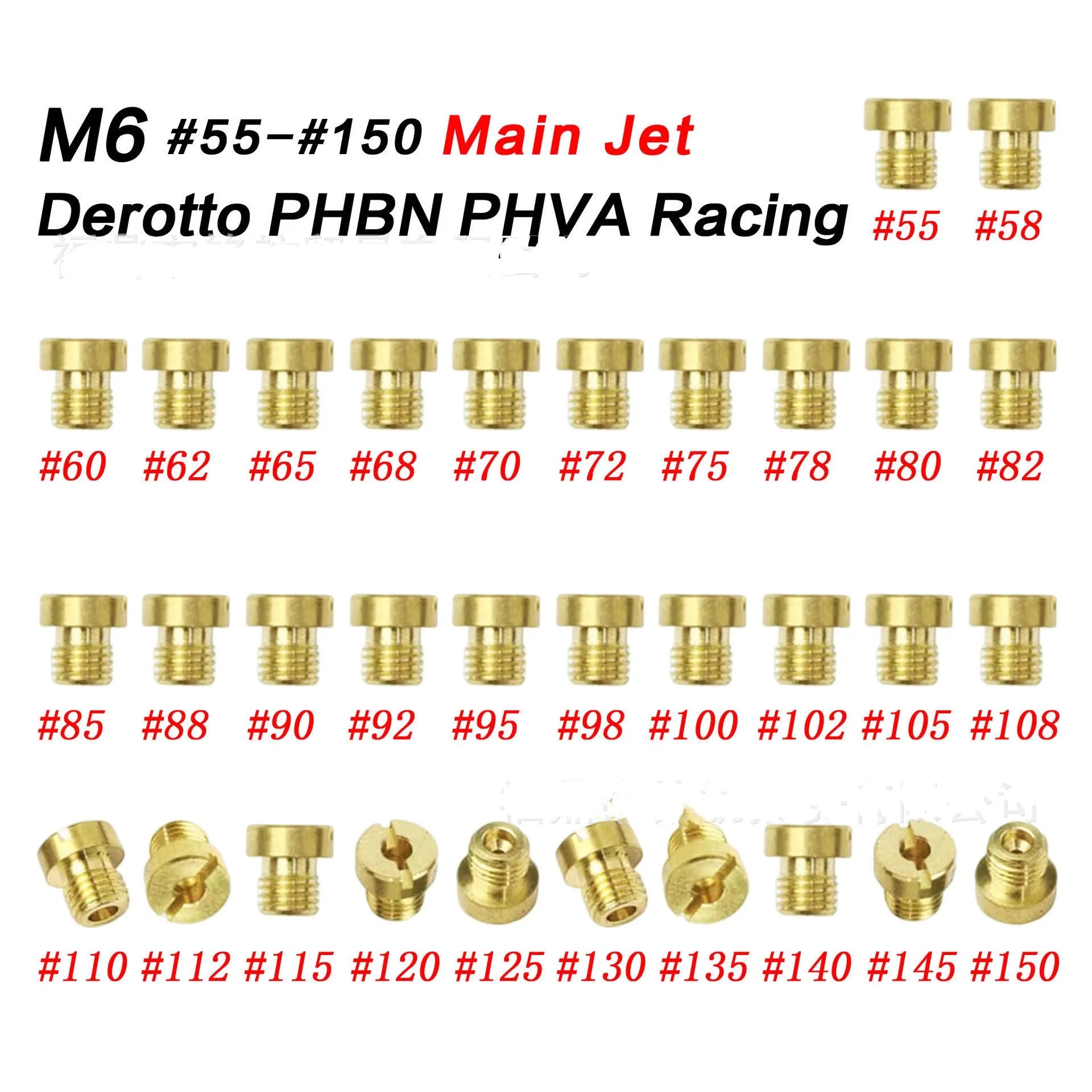 Brass M6 carburetor main jet for Derotto PHBN PHVA, size markings visible