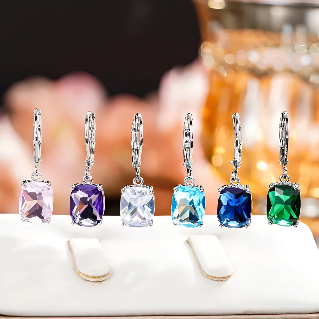 Simple geometric zircon earrings on copper base, available in six electroplated colours