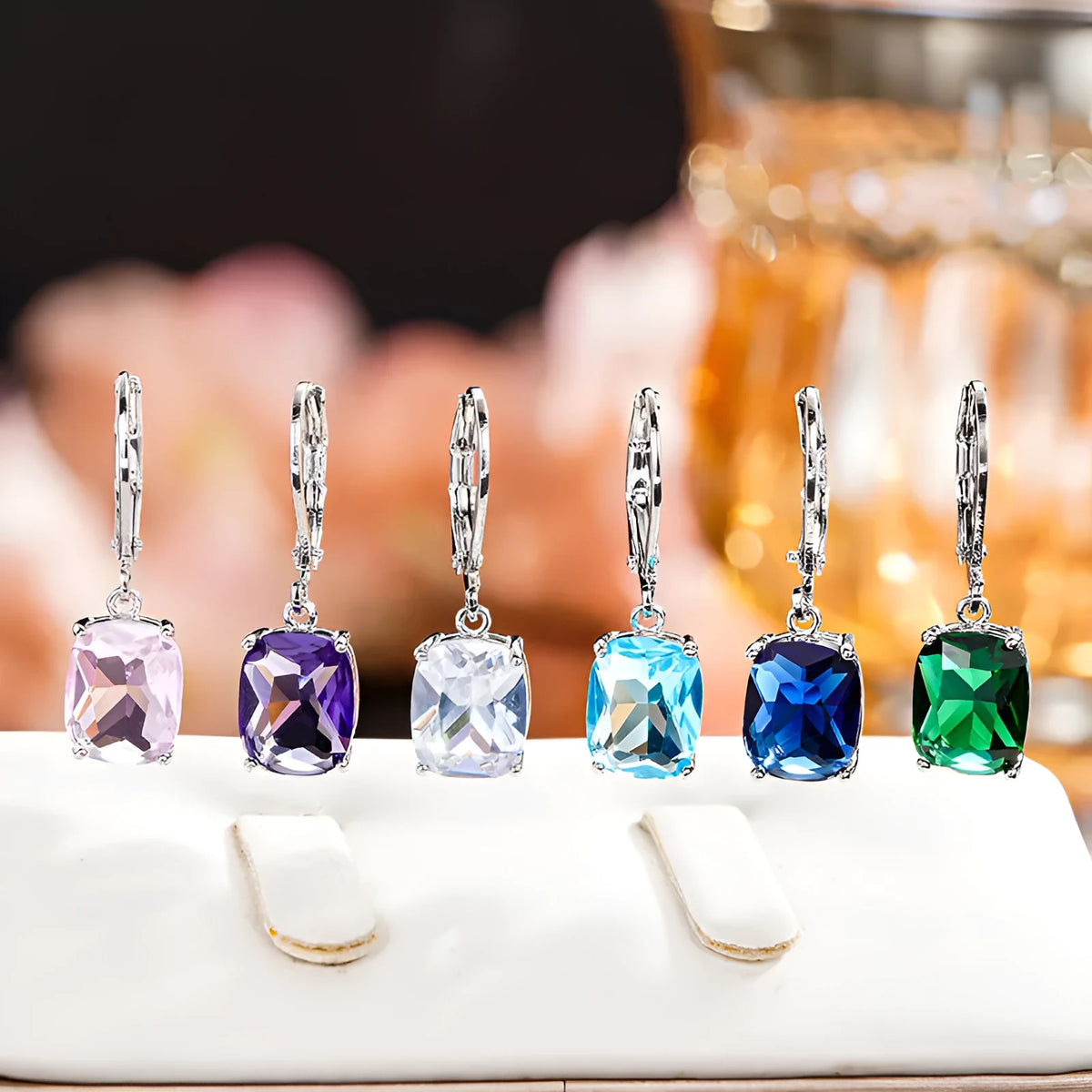 Simple geometric zircon earrings on copper base, available in six electroplated colours