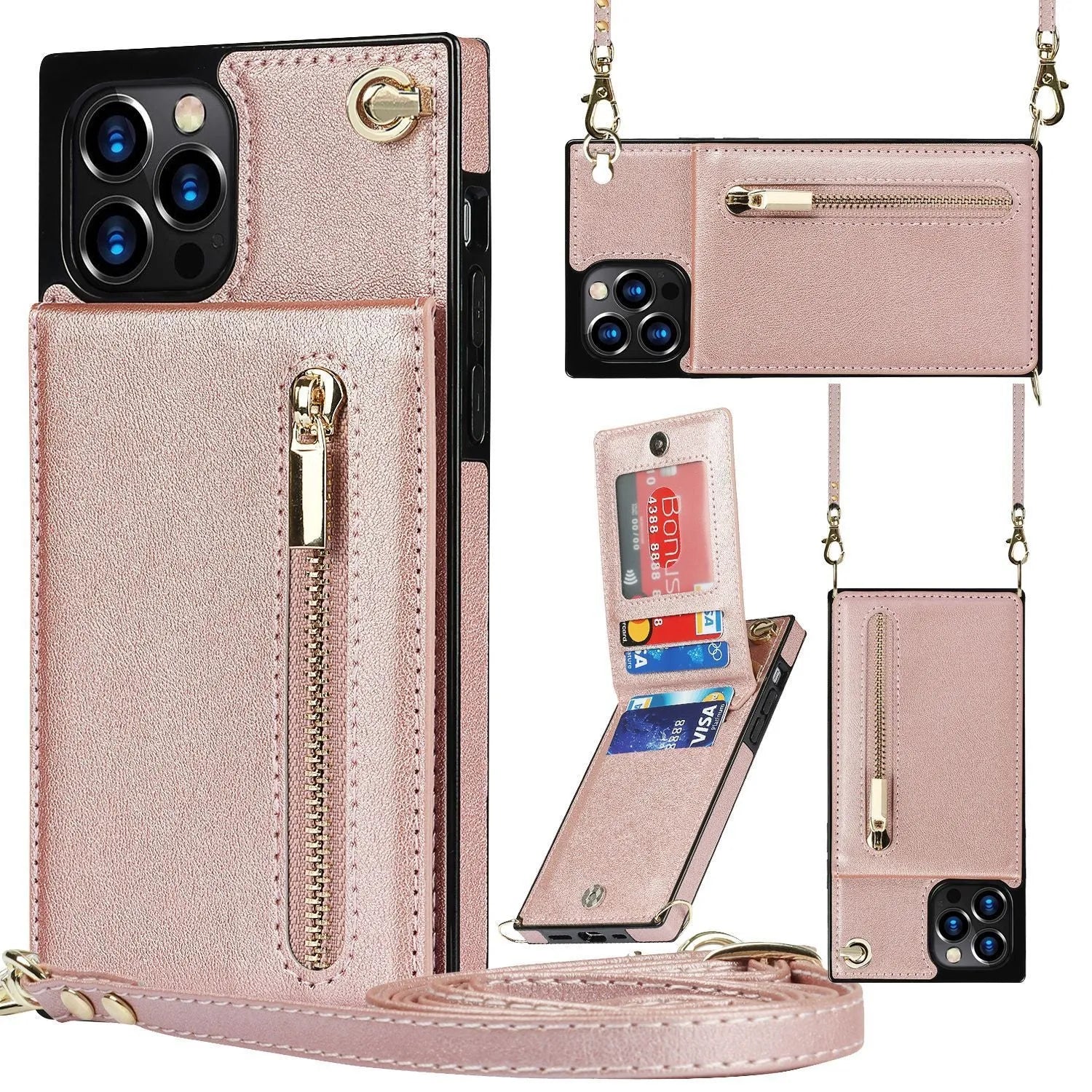 A black leather mobile phone case with a TPU bumper fitted on a smartphone.