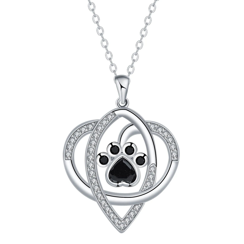 Women's necklace with dog paw and cat footprint copper pendant on cross chain
