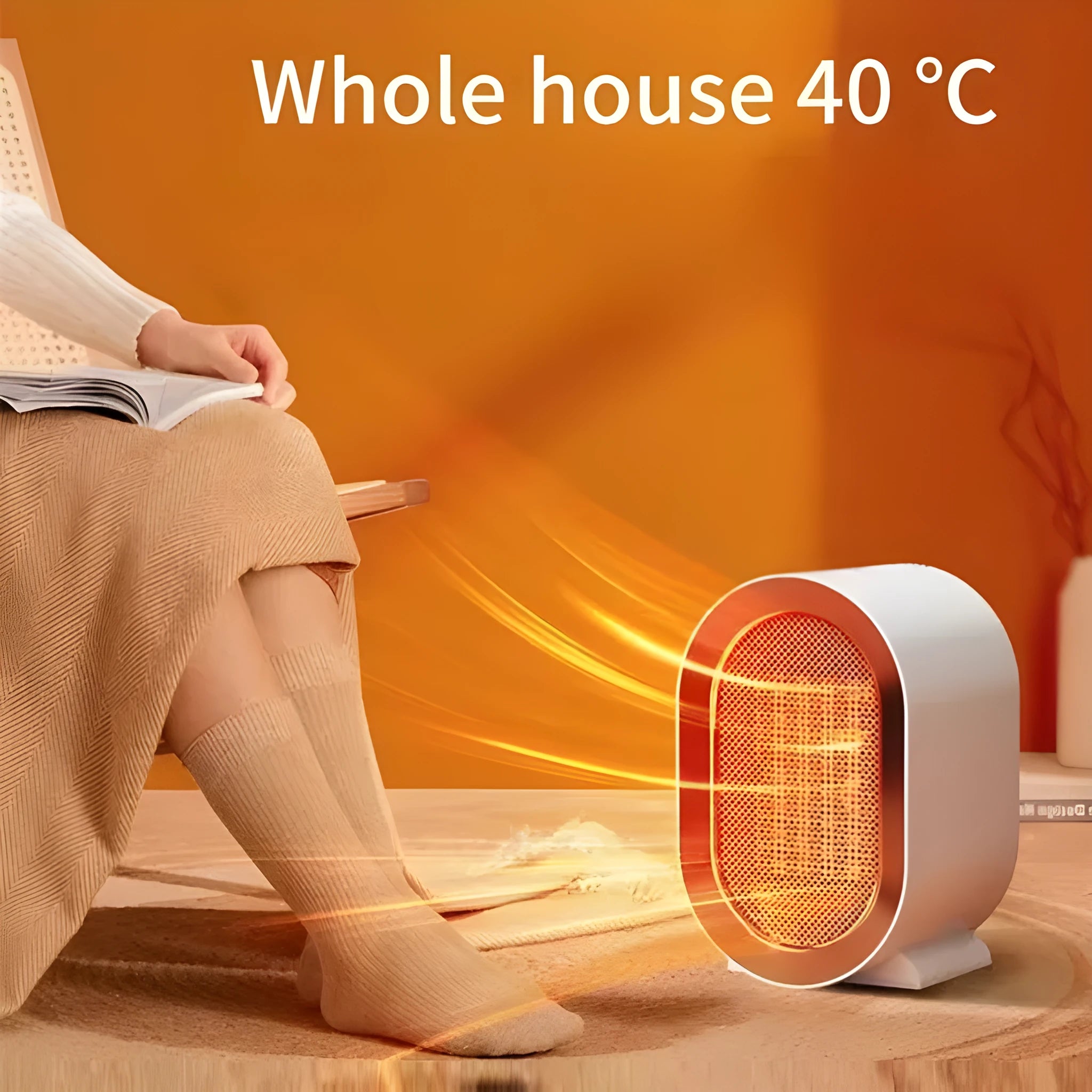 Desktop ceramic heater in black with mechanical controls and UK plug