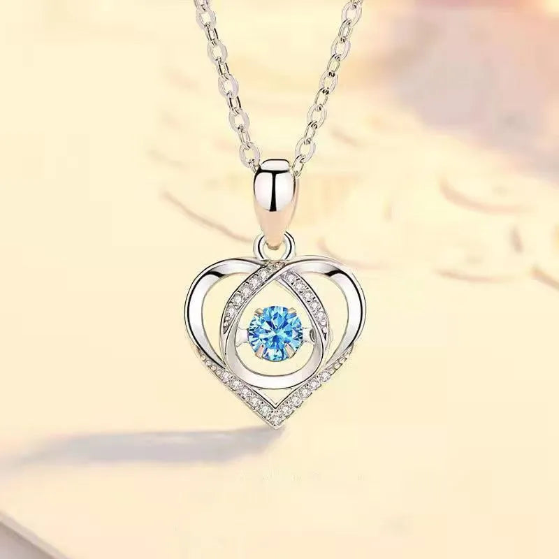 Blue diamond heart necklace and bracelet set with electroplated copper construction and gem inlaid pendant
