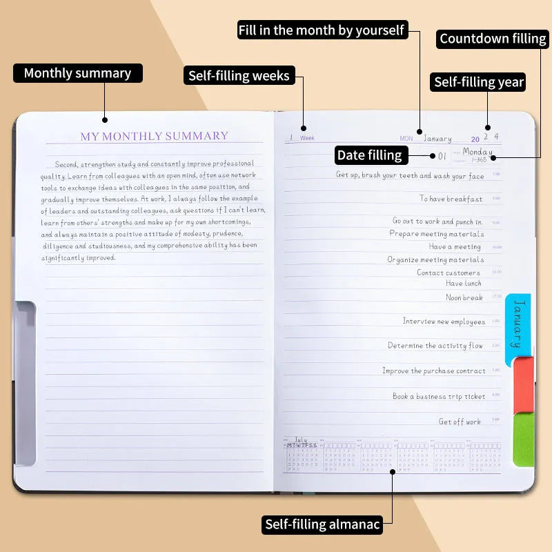 No date weekly planner notebook with coloured PU cover and elastic closure strap