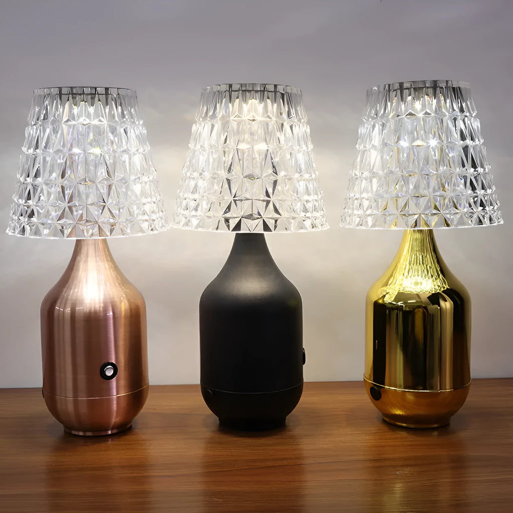LED charging retro table lamp in black with three-tone light, USB cable, and iron art base