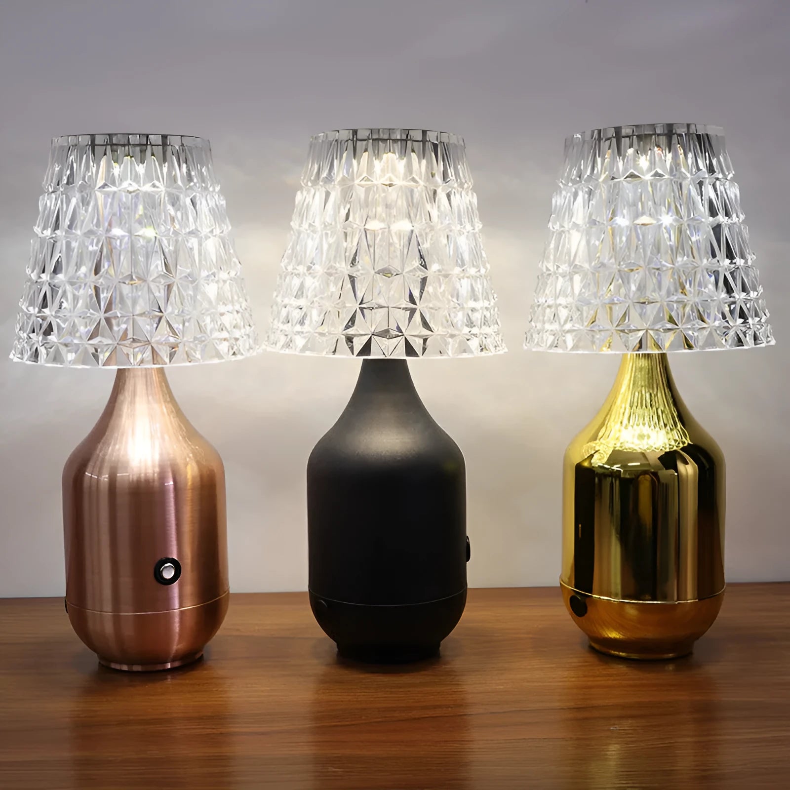 LED charging retro table lamp in black with three-tone light, USB cable, and iron art base