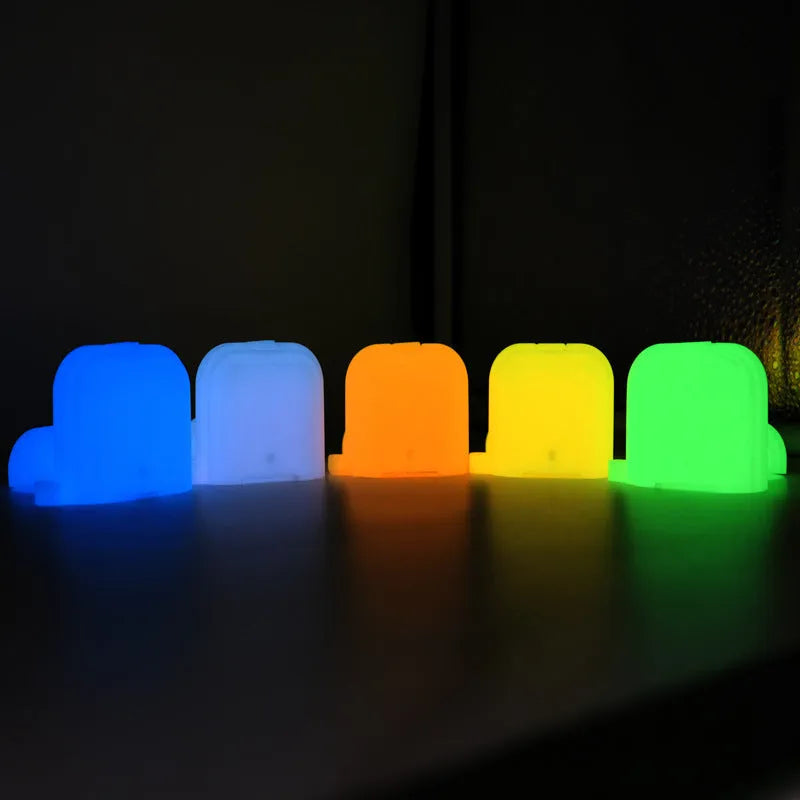 Luminous blue silicone flip case for Apple AirPods with an optional hanging strap attached.