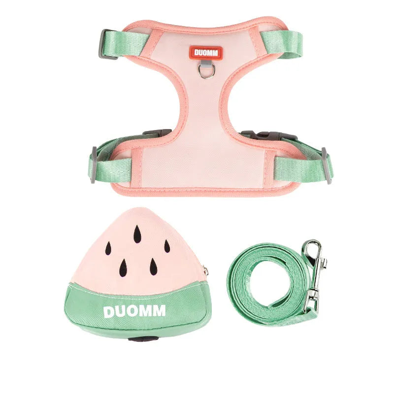 Pet backpack chest strap harness with anti-slip traction rope in green colour