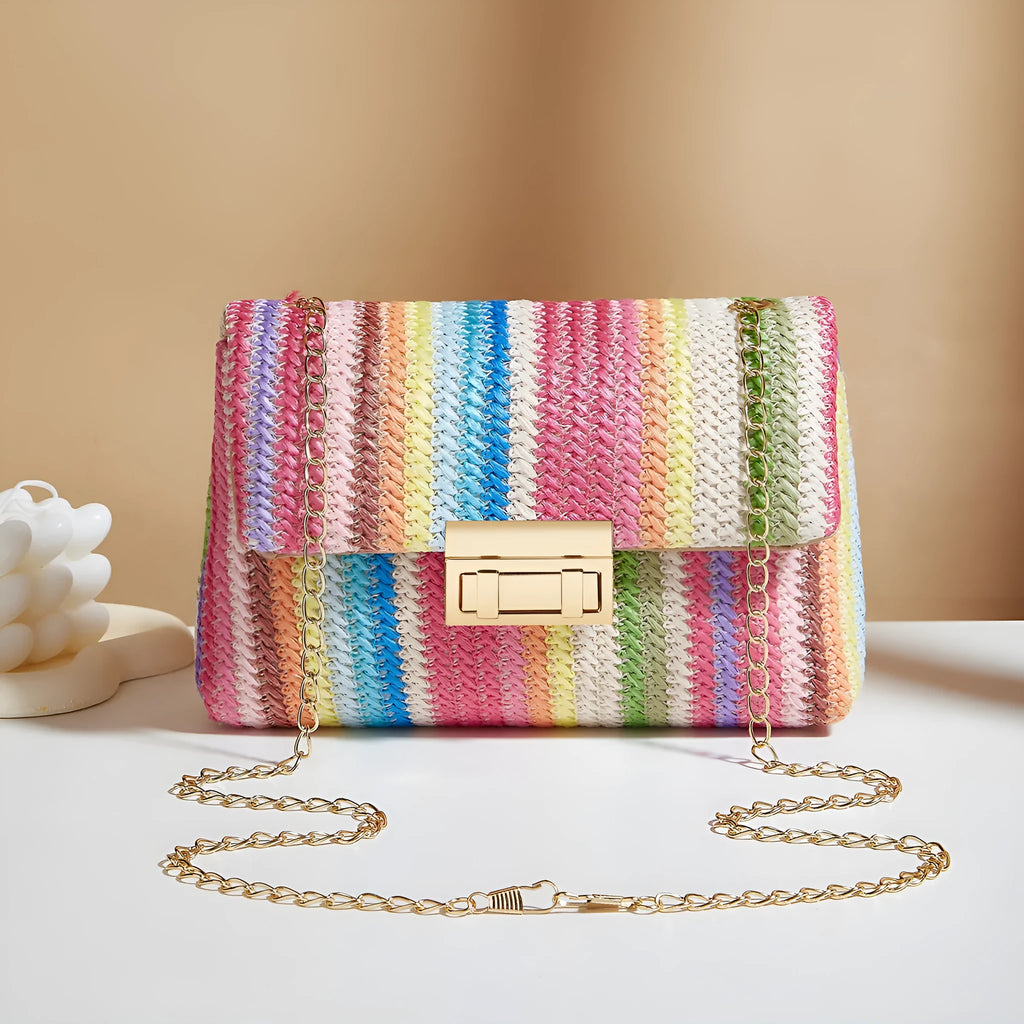 Soft straw women's cross-body bag with square shape and mobile phone compartment in blue colour