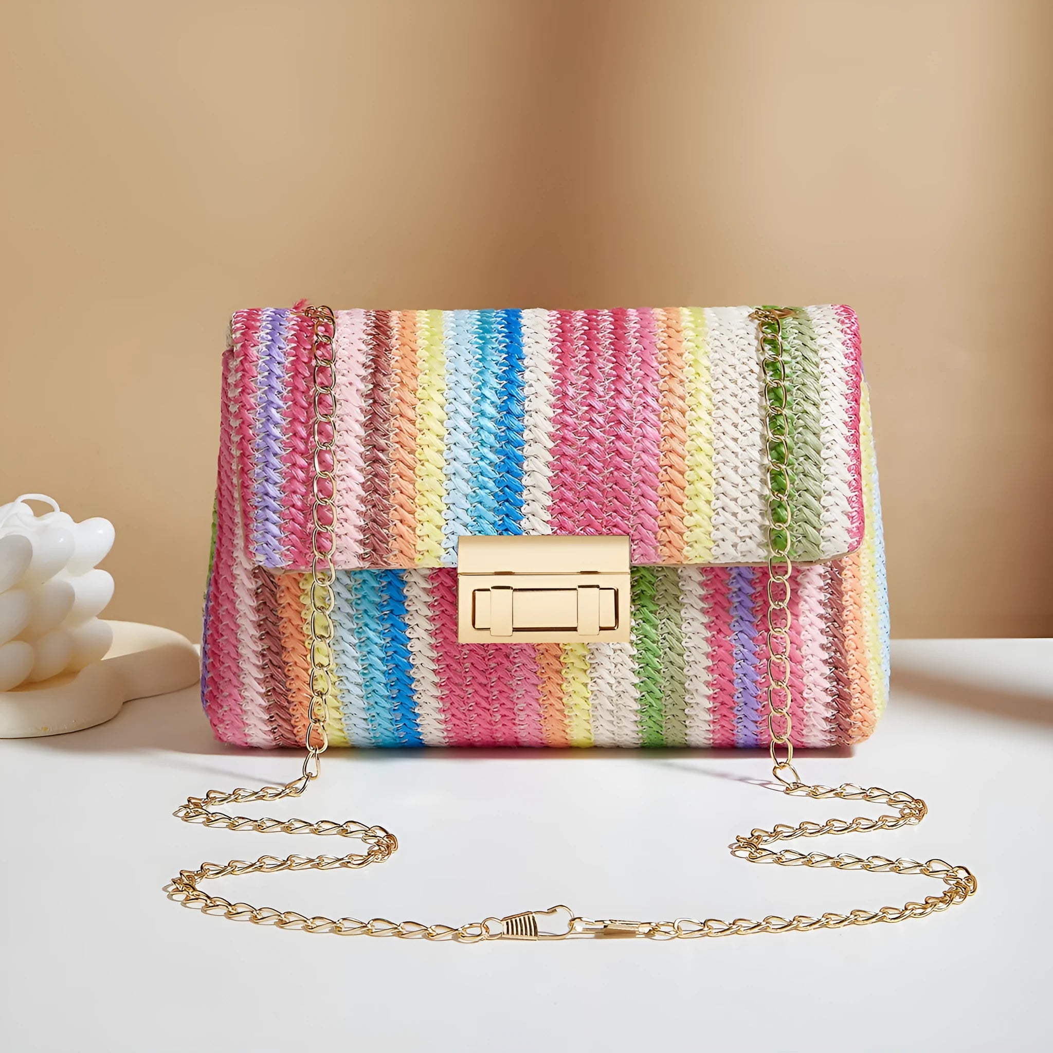 Soft straw women's cross-body bag with square shape and mobile phone compartment in blue colour