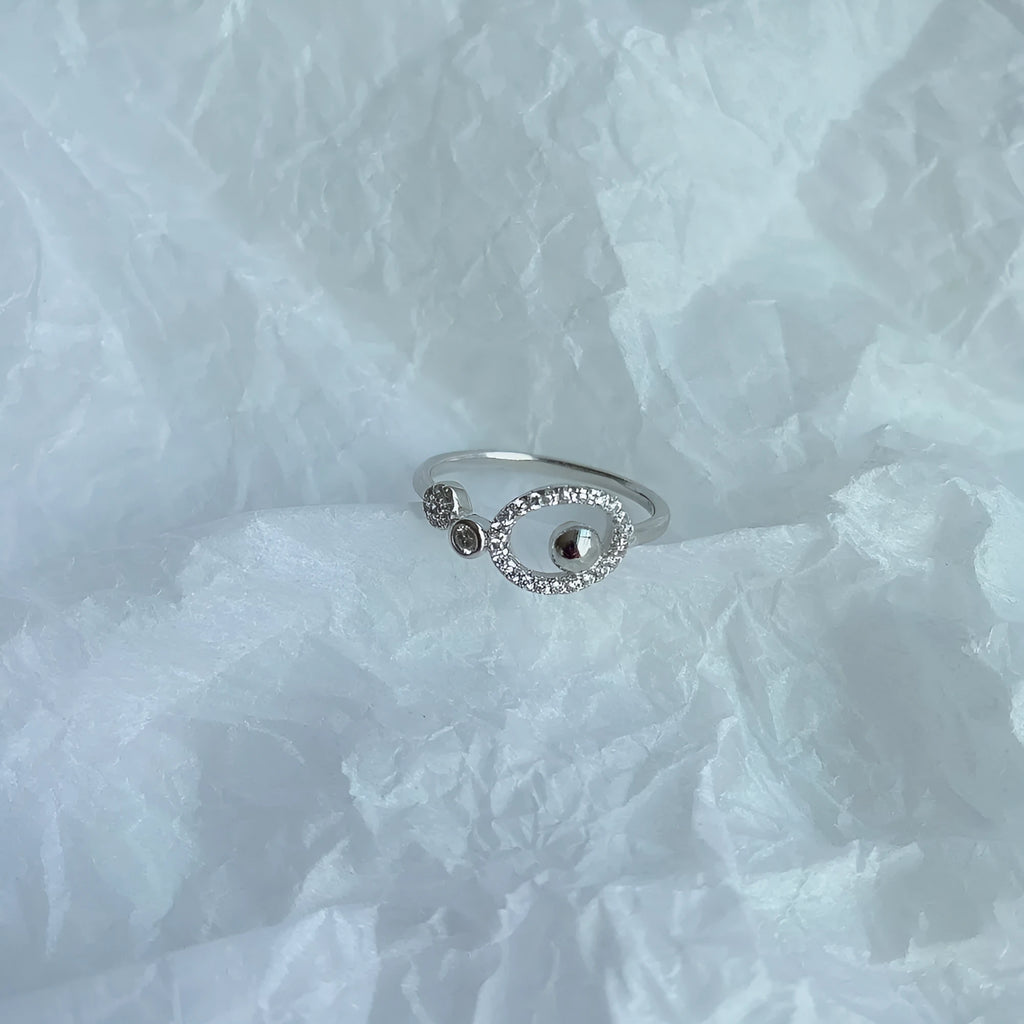S925 sterling silver round irregular zircon ring Chinese style electroplated finish women's ring sizes No 5-9