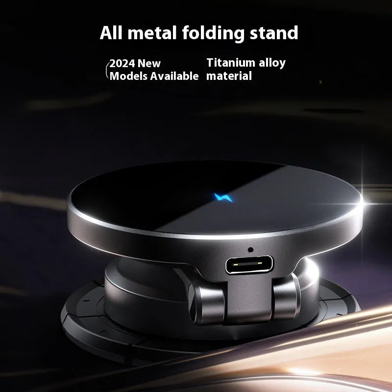 Black wireless charging car phone holder with zinc alloy construction and paste mounting for 4.7-7.0 inch phones