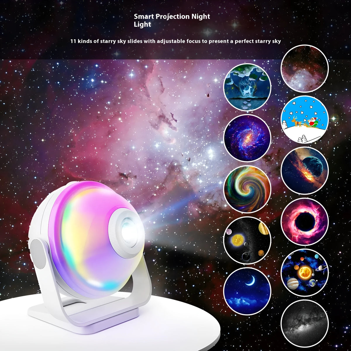 Galaxy starry sky projection lamp with planet modelling, 256-colour APP control, 125x122x110mm, socket powered