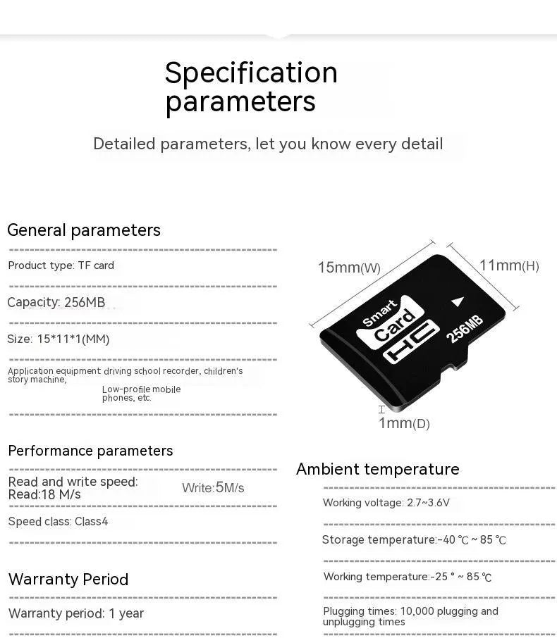 A 256MB TF format memory card presented in retail packaging.