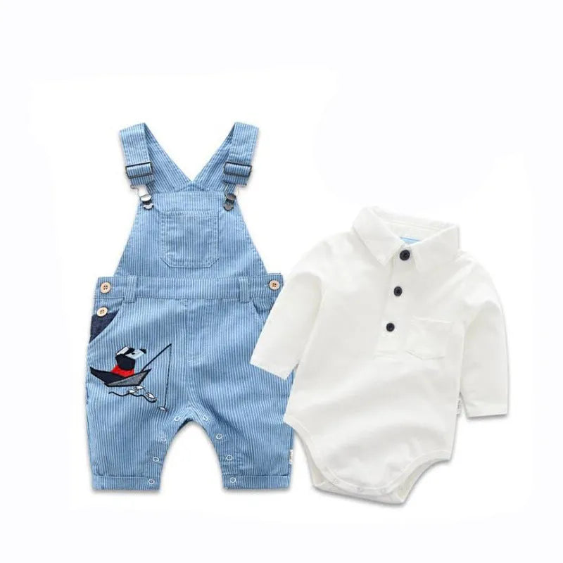 White cotton baby overalls suit triangle jumpsuit with suspenders, no hat, suitable for heights 59-90cm
