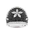 Unisex alloy geometric ring with black zirconia inlay and starry sky design on metal surface