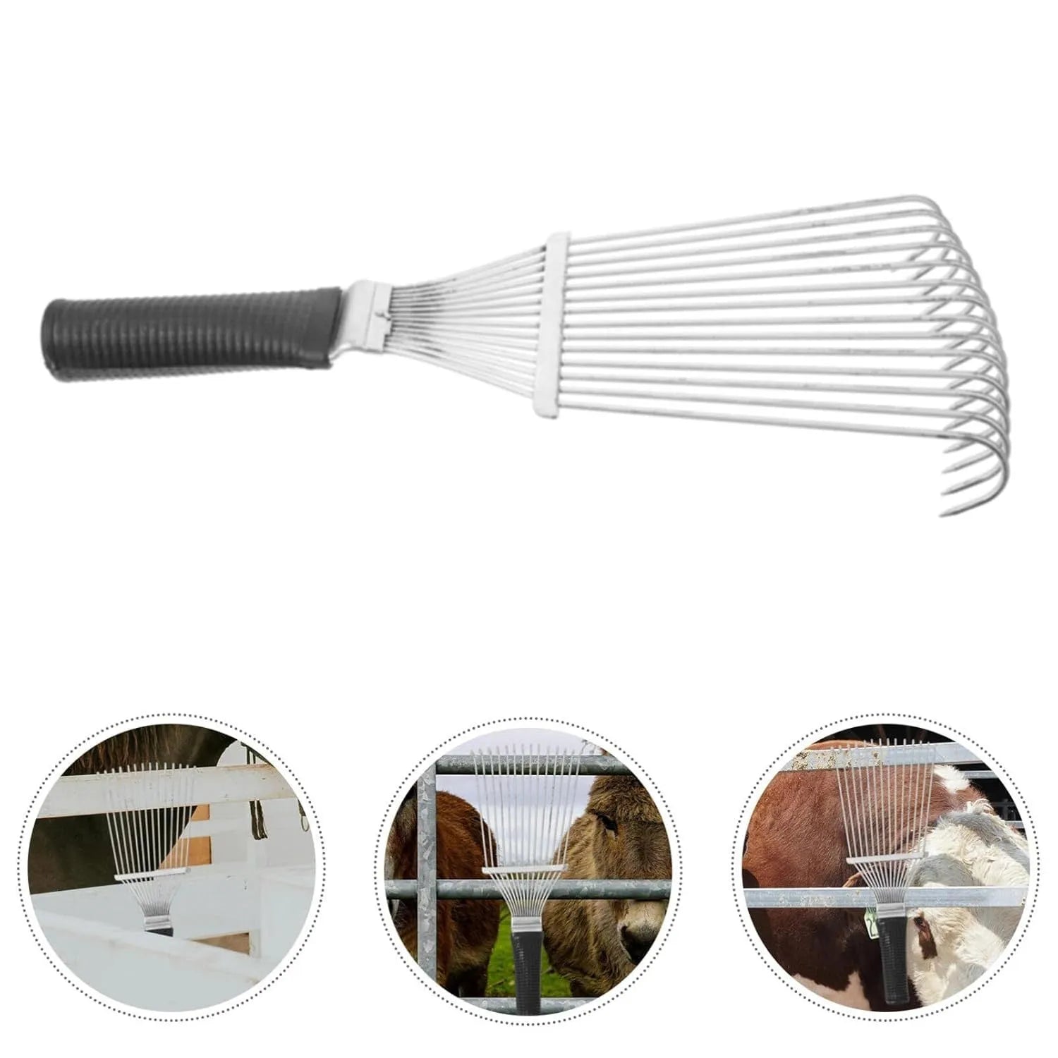 Stainless steel animal grooming rake comb with curved teeth for horses dogs cattle