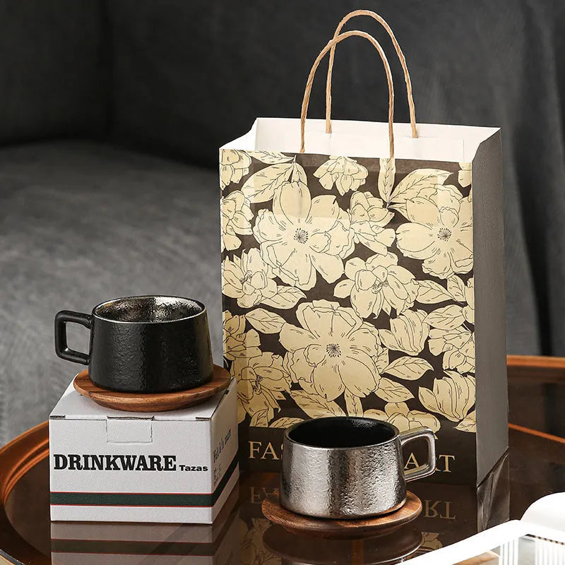250ml gift tumbler coffee cup set with gold or silver plating in irregular shape with gift box