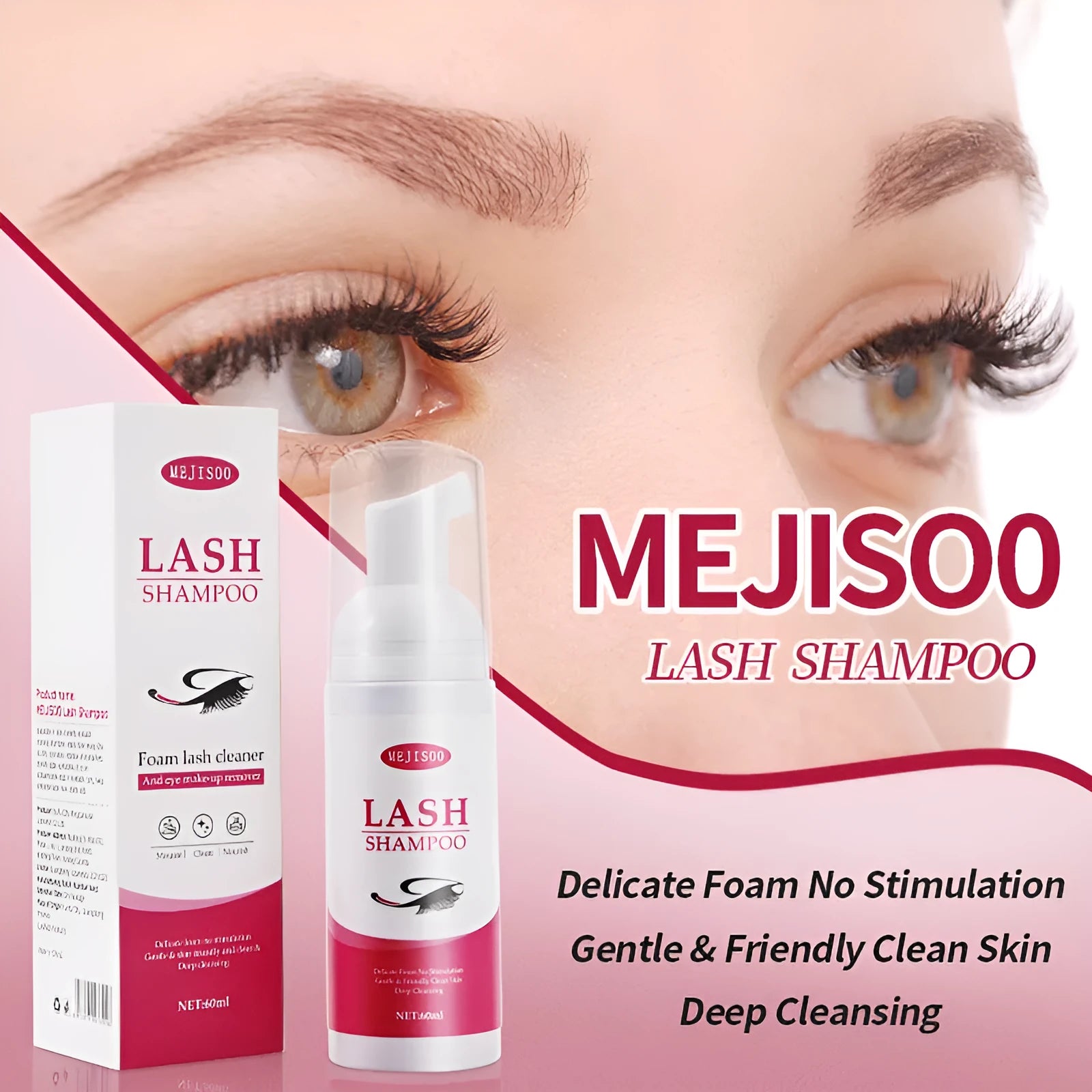 60ml eyelash cleaning mousse bottle for false lash removal, 3.7cm diameter.