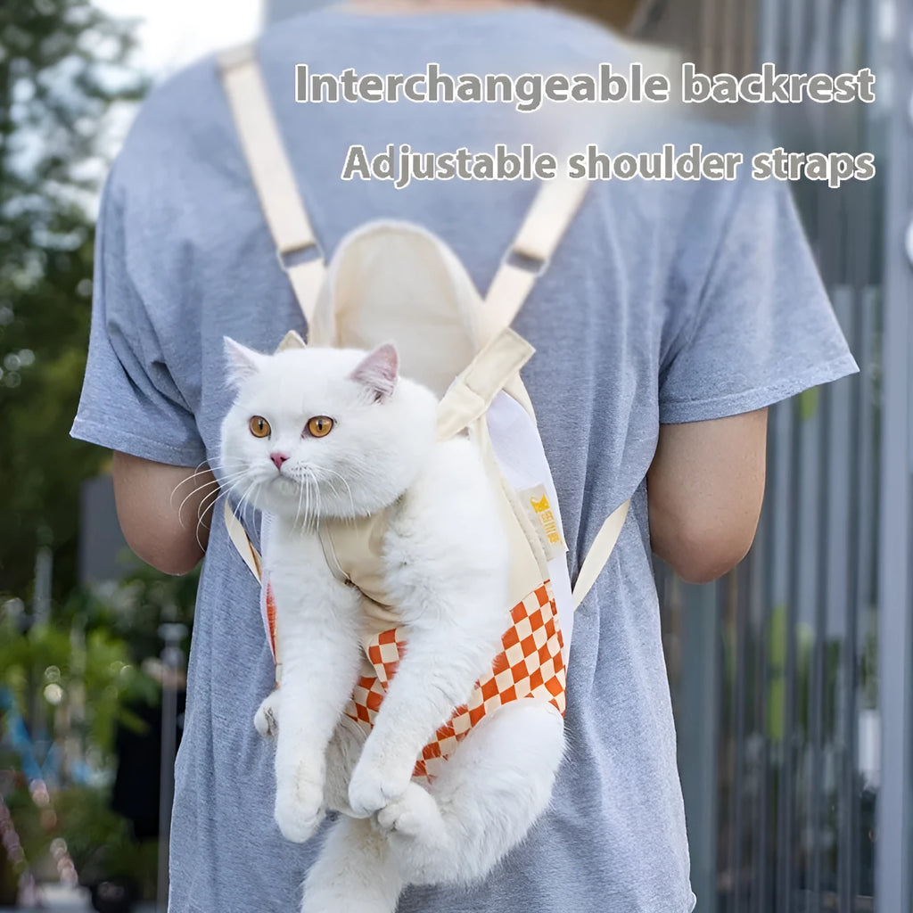Soft cat carrier backpack in non-woven polyester canvas with shoulder straps
