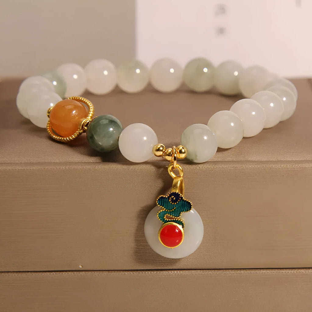 Women's ice jade bracelet with xiangyun peace buckle and pearl decorative elements