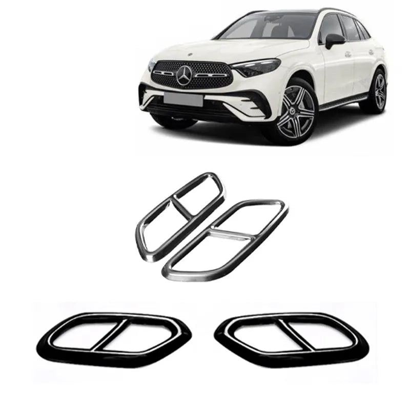 Set of two aluminium alloy tailpipe covers for 19-23 Mercedes-Benz Class A in silver finish