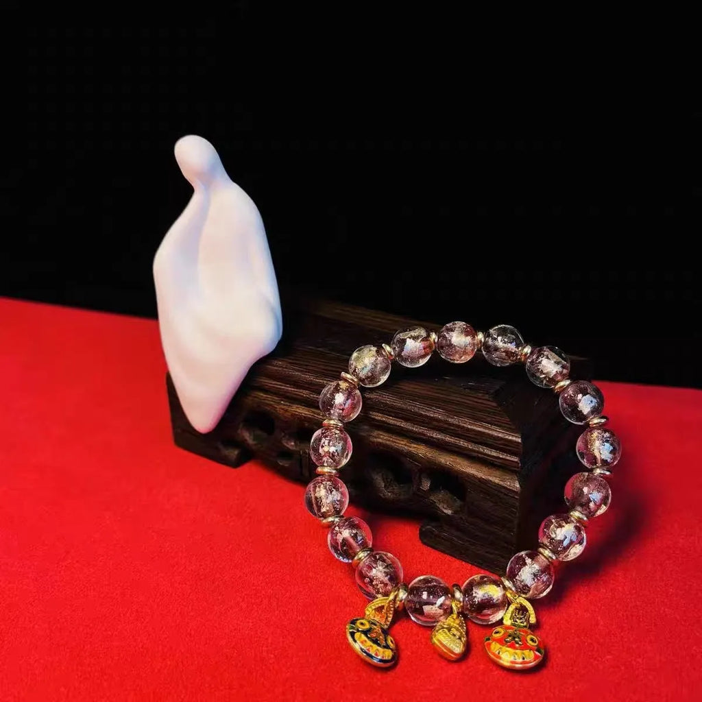 Unisex glass bracelet with geometric shapes and auspicious patterns in court style design