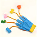 Yellow and blue plush glove cat toy with bell measuring 40cm length