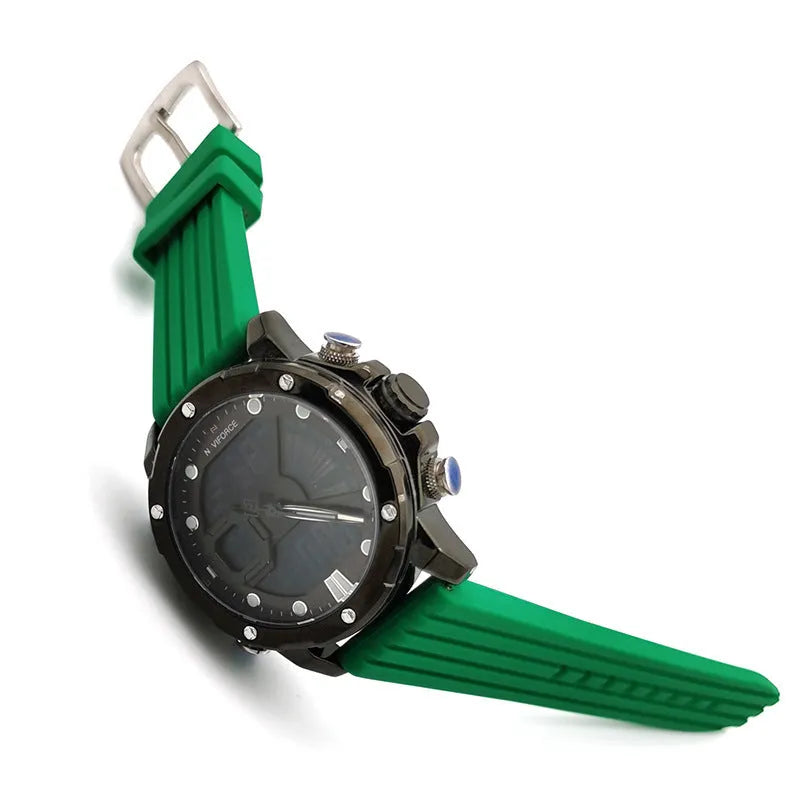 Vertical stripe tire pattern silicone watch strap in black, 22mm width, on a white background