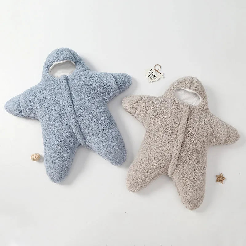Cashmere and cotton baby sleeping bag with hood, zipper, and cuffs for 0–6 month winter use