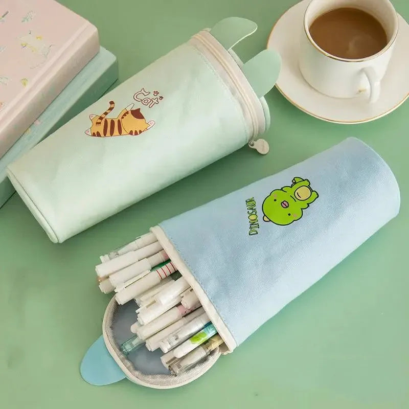 Canvas pencil bag with round Korean-style cartoon pattern, 193 x 72 mm, for junior high school pupils