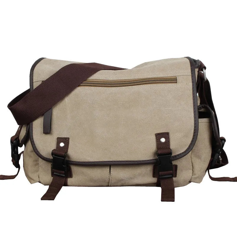 Canvas male postman crossbody backpack in grey black with logo retro style