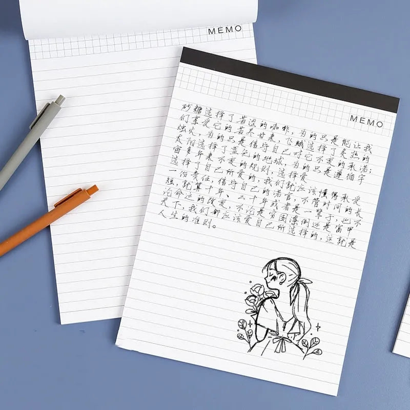 A4 tear-off meeting notebook with grid format pages and adhesive binding