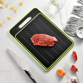 Grey square aluminium cutting board with double-sided design and integrated knife sharpener