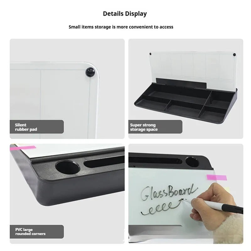 Table top glass whiteboard 18 x 40cm erasable work memo board in black or white