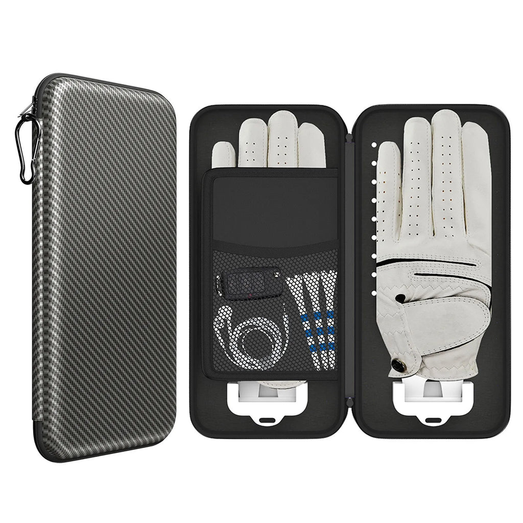 Silver grey golf double glove bag with two brackets for marking tool storage