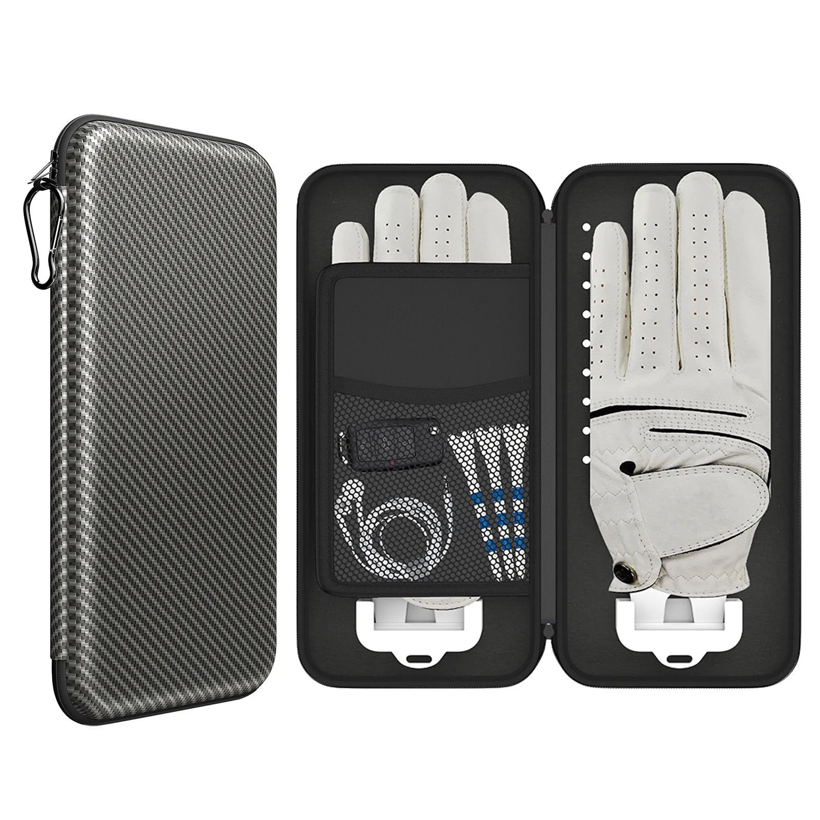 Silver grey golf double glove bag with two brackets for marking tool storage