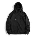Men's loose casual solid color hoodie pullover in dark gray, black, or navy blue, sizes S to 2XL.