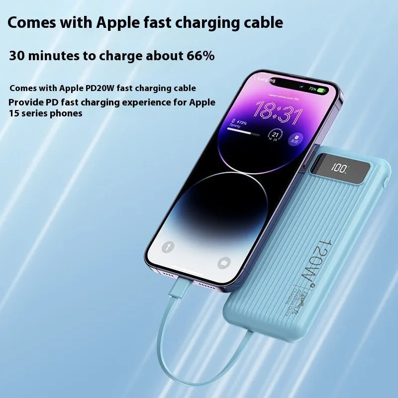 Super fast charge 20000mAh portable power bank with digital display in compact plastic shell