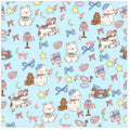 Blue Puppy cartoon print nylon cosmetic bag showing large size with zipper.