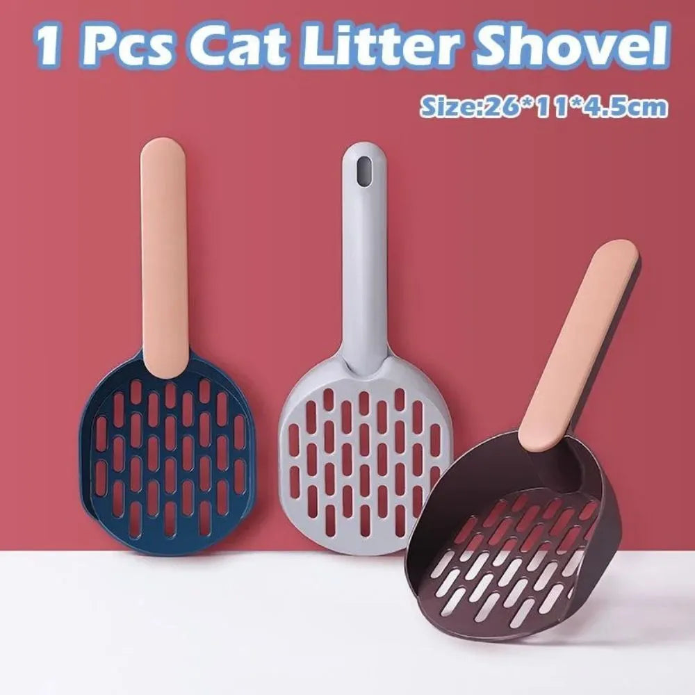 Plastic cat litter shovel in blue colour showing scoop design for litter box cleaning