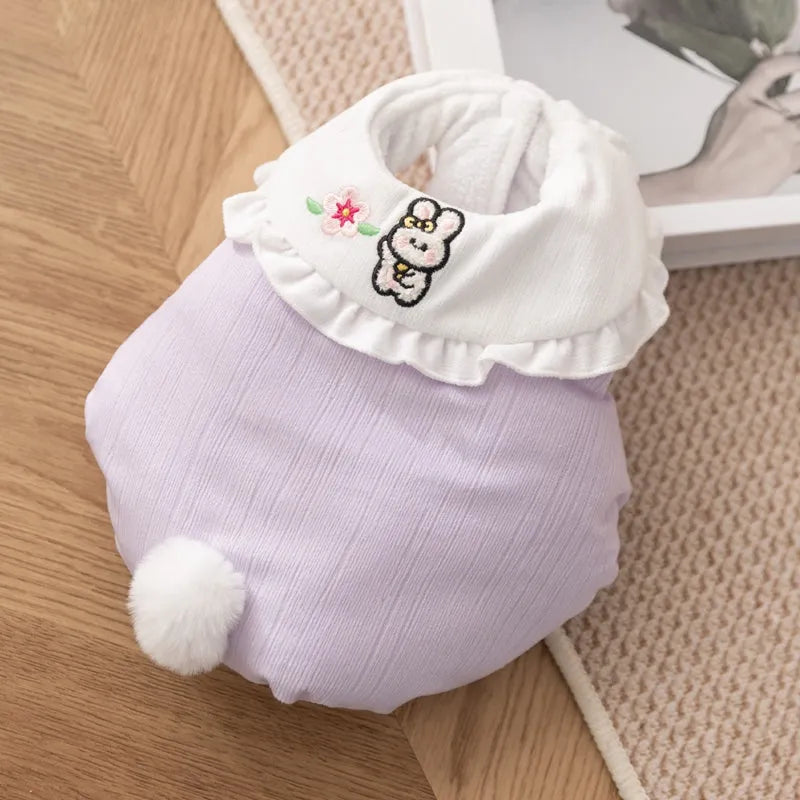 Bunny embroidered cotton-padded pet coat for small dogs and cats in purple or yellow, sizes XS to XL