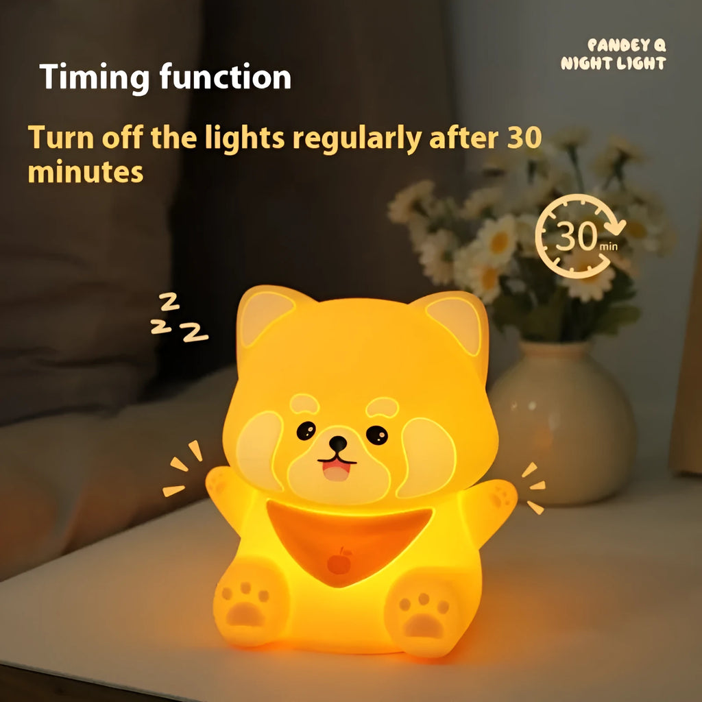 New Homehold lesser panda bedside lamp with silicone shade, USB charging cable, compact 108x99x120mm