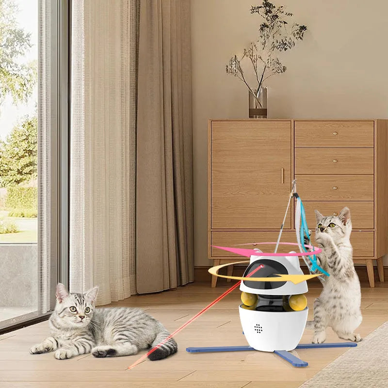 White automatic electronic cat toy with elastic rope and motion-activated motor