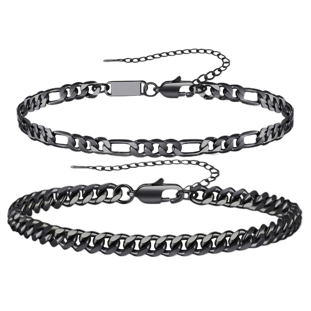 New men's Cuban chain bracelet set stainless steel geometric round design two pieces for women