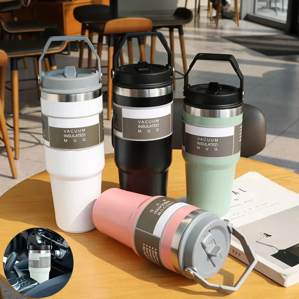 30oz stainless steel insulated travel tumbler with handle cover in multiple colour options